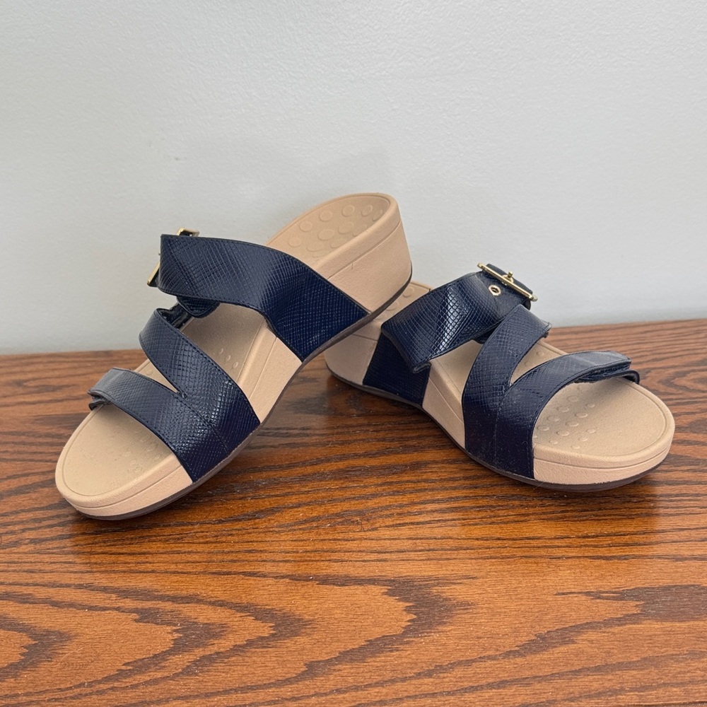 Vionic Dark Blue and Beige Strappy Sandals